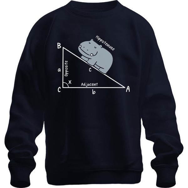 Hippotenuse Matematica Trigonometria Triangolo Hippo Regalo Insegnante Unisex Felpa Pullover, Navy, Xl-image