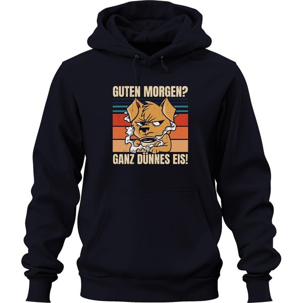 Buongiorno? Ghiaccio Molto Sottile! Morning Grouch Caffè Regalo Cane Unisex Felpa Con Cappuccio, Navy, S-image
