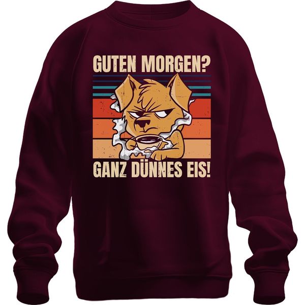 Buongiorno? Ghiaccio Molto Sottile! Mattina Grouch Caffè Regalo Cane Unisex Felpa Maglione, Borgogna, M-image