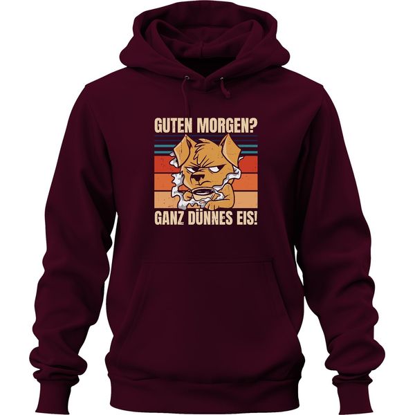Buongiorno? Ghiaccio Molto Sottile! Morning Grouch Caffè Regalo Cane Unisex Felpa Con Cappuccio, Borgogna, S-image