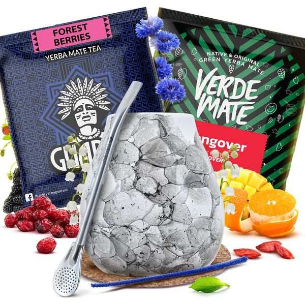 Set Di Yerba Mate Cebador - Guarani & Verde Mate 2X50G | Tazza Di Vetroceramica, Bombilla, Accessori-image