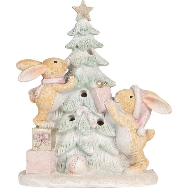 Clayre & Eef Decorazione Natalizia Con Illuminazione A Led Coniglio 14X8X16 Cm Plastica Marrone-image