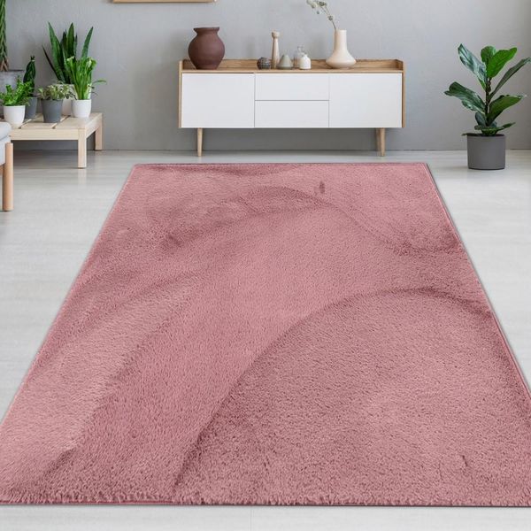 Tappeto Di Pelliccia Di Coniglio Berry Dall'aspetto Elegantemente Morbido Con Una Sottile Lucentezza Dimensioni Moderne - 240 X 340 Cm-image
