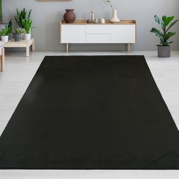 Tappeto Nero Moderno, Vellutato, Morbido E Di Facile Manutenzione Con Un Tocco Dimensioni - 160 X 220 Cm-image