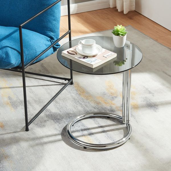 Tavolino 'Ylivieska' Con Piano In Vetro 46 X Ø45 Cm Rotondo Color Cromo / Vetro Grigio-image