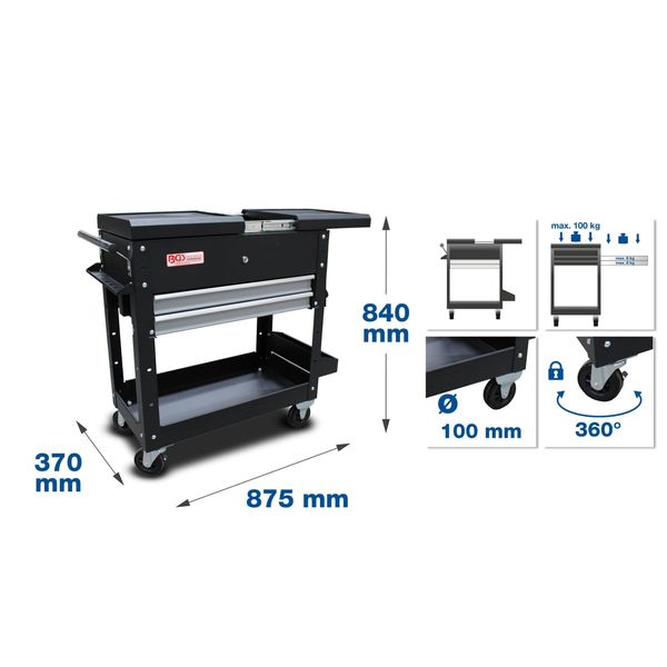 Bgs Carrello Da Officina 2 Cassetti Orizzontale Doppio Estraibile Vuoto - 4105-image