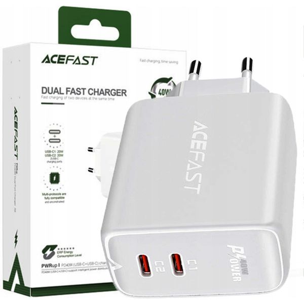 Acefast Caricatore Di Rete 2X Usb Tipo C 40W, Pps, Pd, Qc 3.0, Afc, Fcp Bianco (A9 Bianco)-image