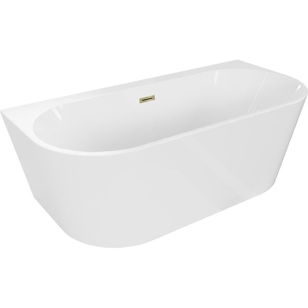 Mexen Oval+ Vasca Da Bagno Freestanding A Parete 170 X 80 Cm, Bianca, Troppopieno Dorato - 52681708000-50-image
