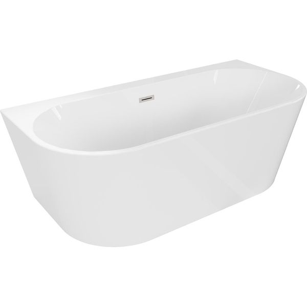 Mexen Oval+ Vasca Freestanding A Parete 170 X 80 Cm, Bianca, Troppopieno Nichel Spazzolato - 52681708000-97-image