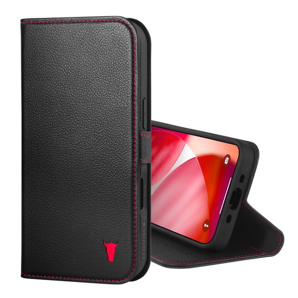 Torro Custodia In Pelle Per Iphone 17 Air (Ricarica Magsafe) - Nero Con Dettagli Rossi-image