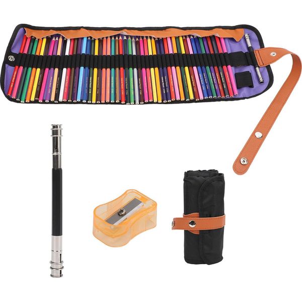Set Di 50 Matite Colorate Per Disegno Ad Alta Saturazione Di Colore Con Estensore Per Temperino E Astuccio Arrotolabile-image