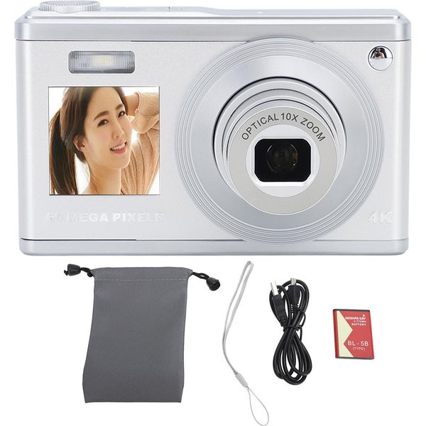 Fotocamera Digitale 4K Doppio Schermo Hd Ips Zoom Ottico 10X Autofocus Retrò Compatto Con Obiettivo Telescopico Per Fotografia Di Viaggio Vlogging Argento-image