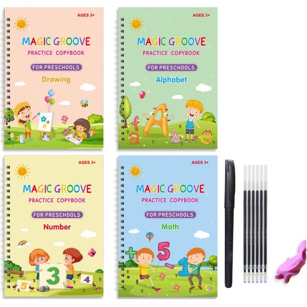 4 Pc Di Pratica Calligrafia Quaderno Di Apprendimento Riutilizzabile Scrittura A Mano Per I Bambini Di 3-8 Anni-image