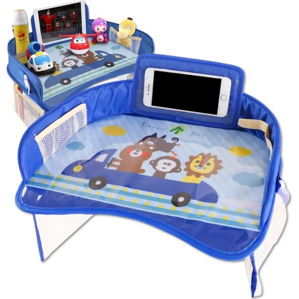 Edibazzar | Tavolino Da Viaggio Per Bambini Con Organizer Per Auto E Scomparto Per Tablet, Blu-image