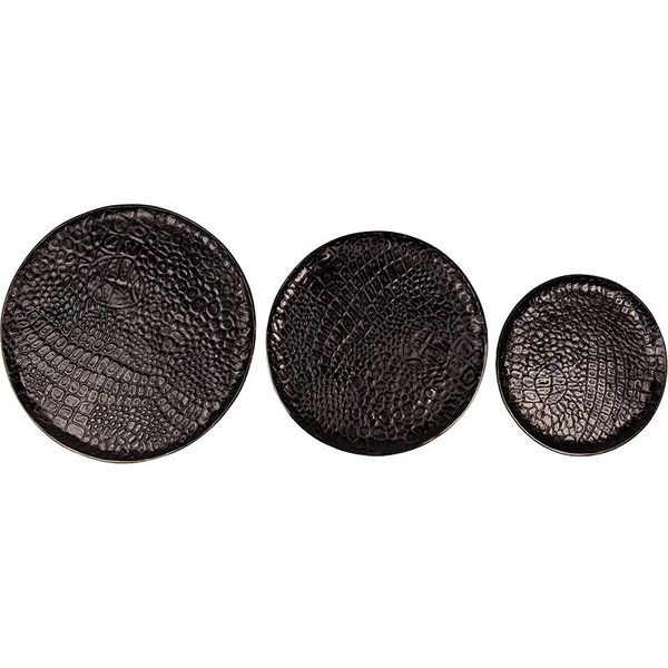 Set Di 3 Vassoi Da Portata Clayre & Eef Ø 40 Cm Alluminio Nero-image