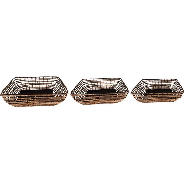 Cesto Portaoggetti Clayre & Eef Set Di 3 Cesti 41X31X12 Cm Marrone Nero Rattan-image