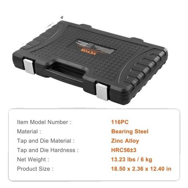 Set Di Filettatura E Foratura, 116 Pezzi, Incluse Misure Metriche E Sae, 116PC Metrici Sae-image