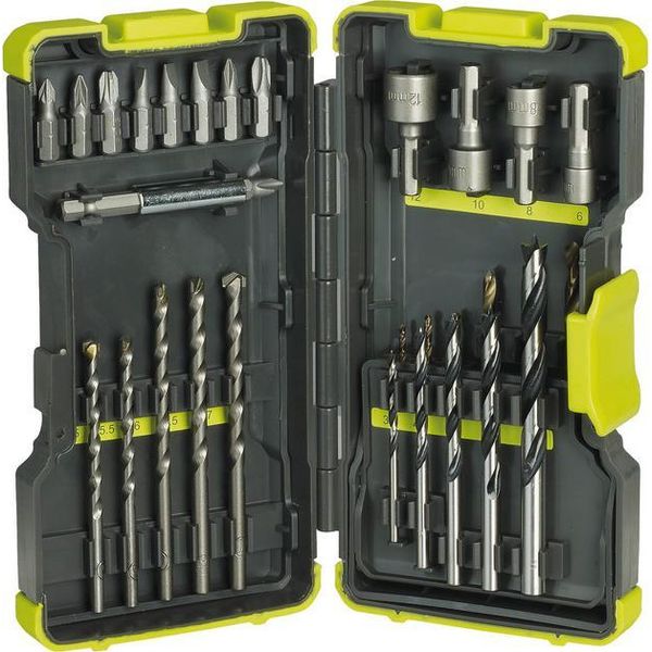 Ryobi RAK30MIX, Punta Per Trapano, Set Di Punte Per Trapano, Muratura, Legno, Acciaio Inox, Scatola, 30 Pezzo/I-image