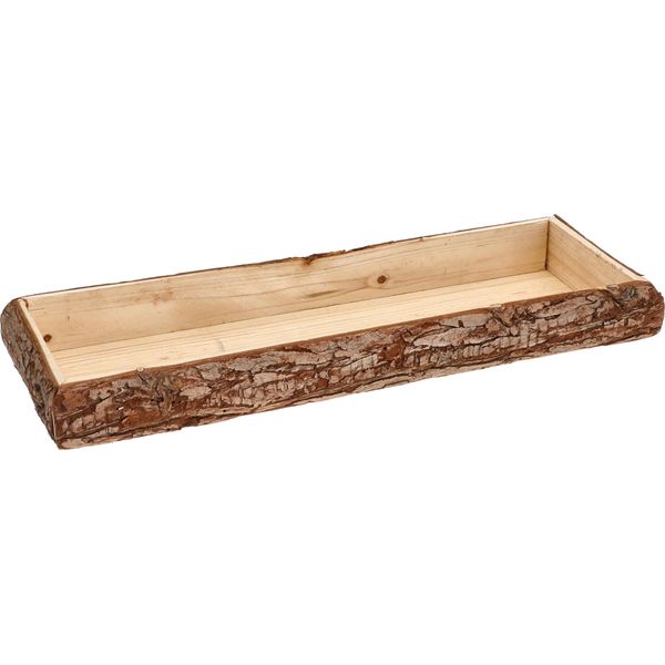 Vassoio Decorativo In Legno Con Corteccia, Rettangolare, Piccolo - 38 X 11 Cm - Vassoio Portacandele Naturale Con Bordo In Corteccia D'albero - Decorazione Da Tavola, Vassoio Portacandele, Natale-image