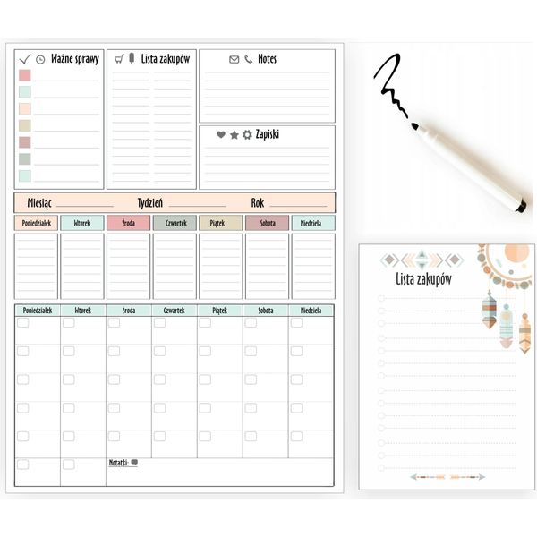 Planner Xxl Lavagna Magnetica A Secco Per Il Frigorifero + Calendario A Pennarello-image