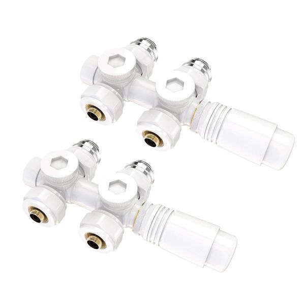 S'afielina Set Multiblock Per Raccordo Radiatore, Bianco (2 Pz) Valvola Di Blocco Rubinetto Termostatico Accessori Per Il Riscaldamento Forma Angolare E Rettilinea-image