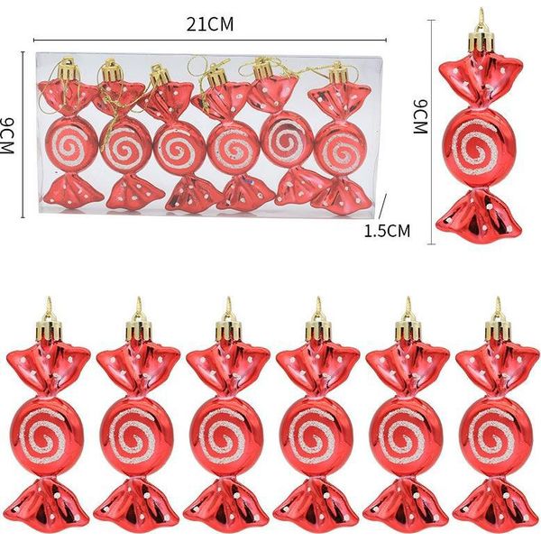Inf Mini Ornamenti Natalizi A Forma Di Caramella - Set Da 6, Decorazioni Festive Per L'albero Rosso-image