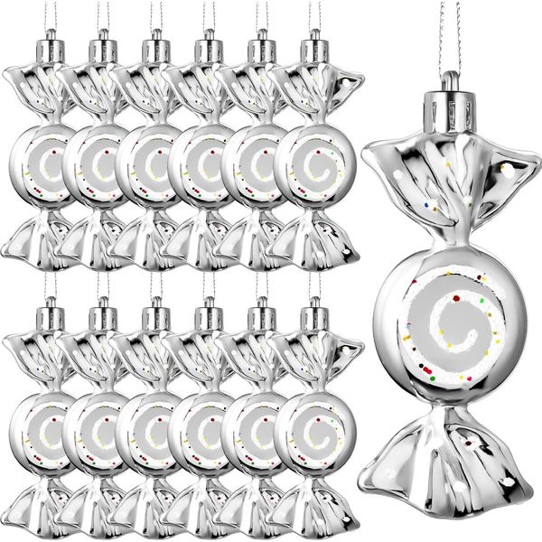 Inf Mini Ornamenti Natalizi A Forma Di Caramella - Set Da 6, Decorazioni Festive Per L'albero D'argento-image