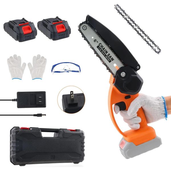 Mini Motosega A Batteria, 21V Ricaricabile, Design Leggero, 6" Con 2 Batterie"-image