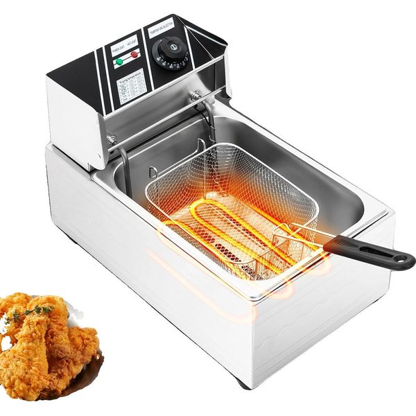 Friggitrice, Potenza 2500W, Capacità 6L, Intervallo Di Temperatura 60-200°C, Materiale In Acciaio Inox, Protezione Da Surriscaldamento-image