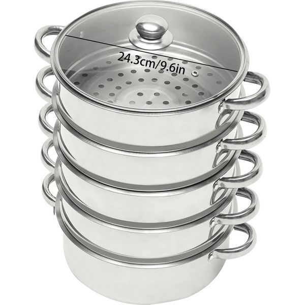 Pentola Per La Cottura A Vapore, Design A 5 Livelli, Acciaio Inox Resistente, Grigio Chiaro-image