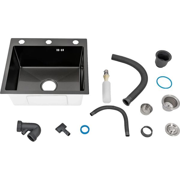 Lavello Da Cucina, Acciaio Inox, Dispenser Di Sapone Integrato, Nero-image