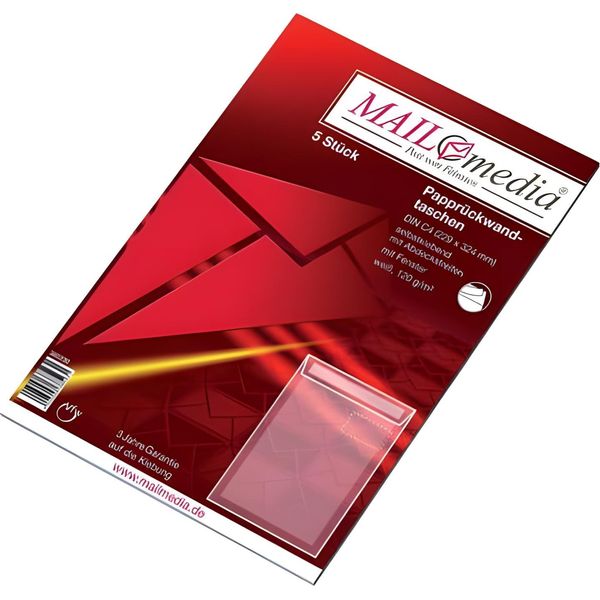 Mayer-Network 30002506 Tasche Posteriori In Cartone C4, Con Finestra, 120 G/M², Bianco, 5 Pezzi-image