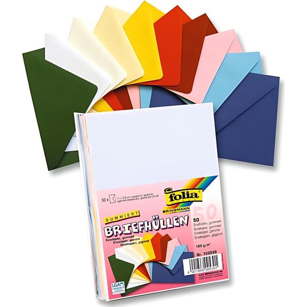 Folia 150599 Busta - C 6, 10 Colori Assortiti, 120 G/M², 50 Pezzi-image
