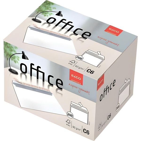 Elco 74531.12 Buste Office In Shop Box - C6, Bianco Brillante, Adesivo Sensibile Alla Pressione, Senza Finestra, 80 G/M², 200 Pezzi-image