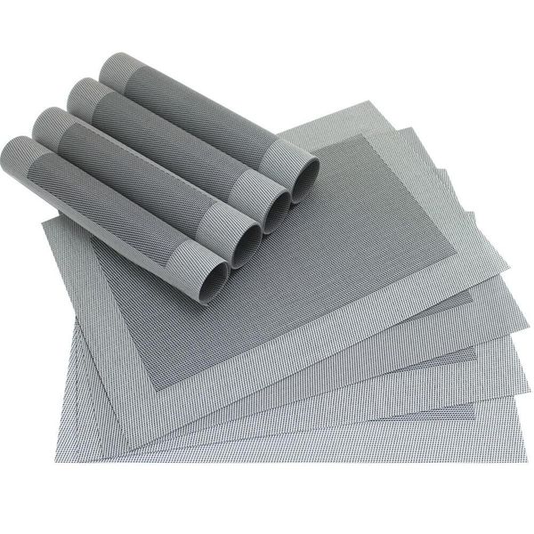 Tovaglietta Borda Set Di 8 Tovagliette In Plastica Intrecciata Argento Nero 45X30 Cm-image