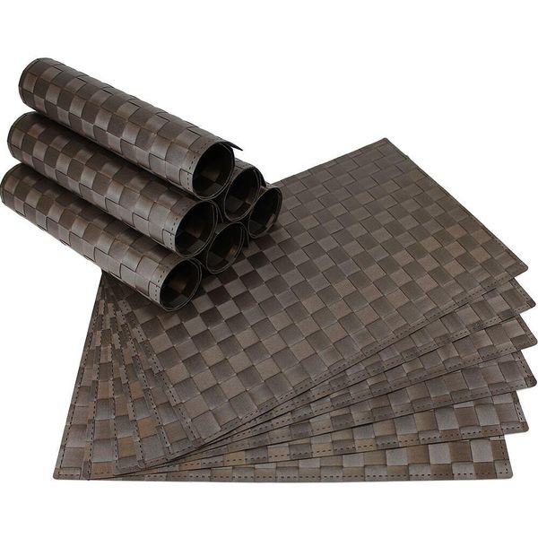 Tovaglietta Moderna Set Di 12 Tovagliette In Plastica Intrecciata Marrone 45X30 Cm-image