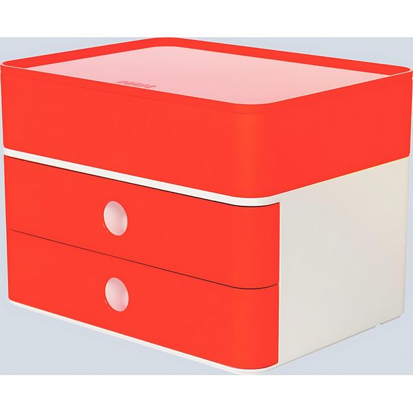 Han 1100-17 Cassettiera SMART-BOX Plus Allison Con Portautensili - Impilabile, 2 Cassetti, Bianco/Rosso-image