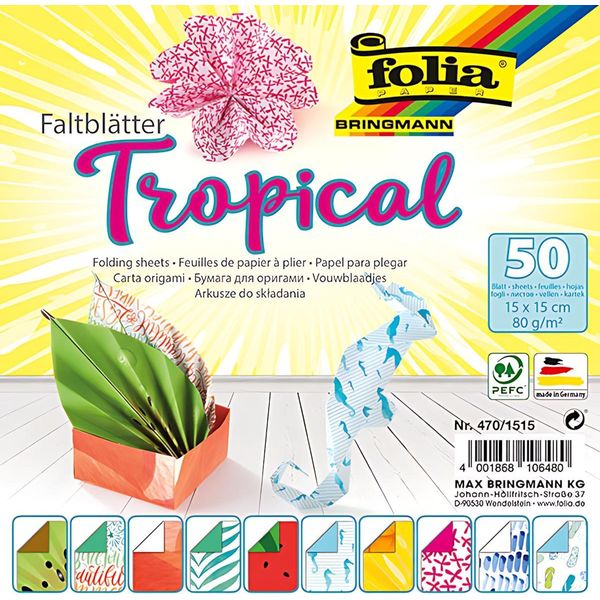 Folia 470/1515 Folia FaltbläTter-Set "Tropical"", 150 X 150 Mm, 50 Blatt"-image