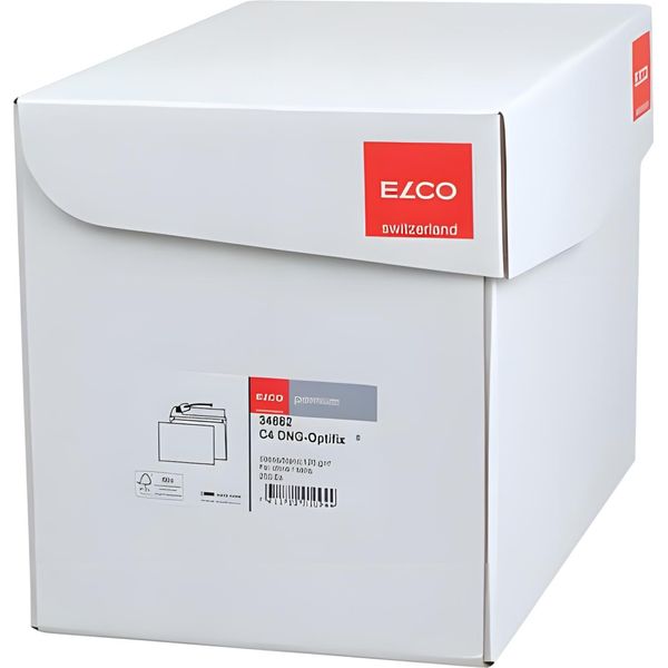 Elco 34882 Busta Office Box Con Coperchio - C4, Bianca, Adesiva Sensibile Alla Pressione, Senza Finestra, 120 G/Mq, 250 Pezzi-image