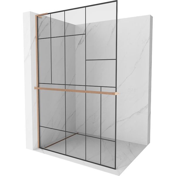 Mexen Kioto+ L Parete Doccia Con Mensola Walk-In 70 X 200 Cm, Motivo Nero, Rame Spazzolato - 800-070-123-65-78-image