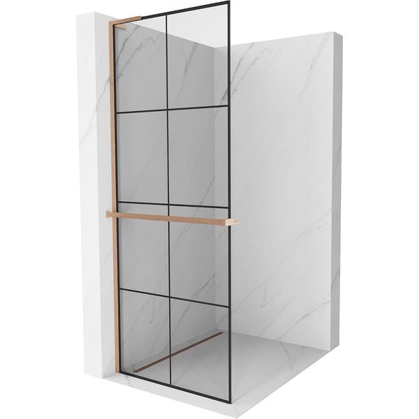 Mexen Kioto+ L Pannello Doccia Con Mensola Walk-In 80 X 200 Cm, Griglia Nera, Rame Spazzolato - 800-080-123-65-77-image