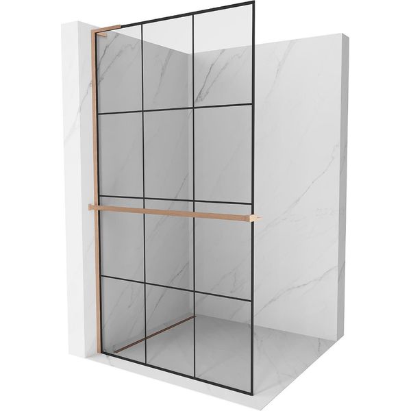 Mexen Kioto+ L Parete Doccia Con Ripiano Walk-In 110 X 200 Cm, Griglia Nera, Rame Spazzolato - 800-110-123-65-77-image