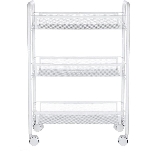 Carrello Portavivande A 3 Livelli Per Cucina Cestello Per Frutta E Verdura Cestello Con Ruote Cassette - Bianco-image