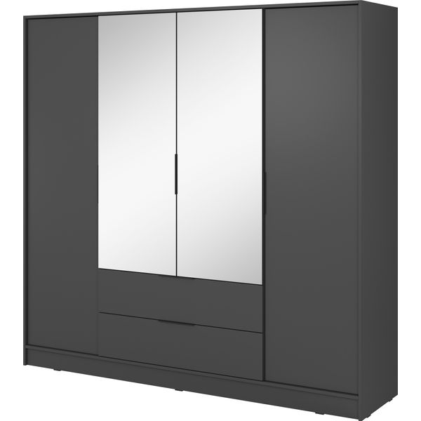 Armadio Moderno In Grafite Con Specchio Centrale - Dimensioni: 206 X 200 X 51 Cm - Design Elegante E Pratico-image
