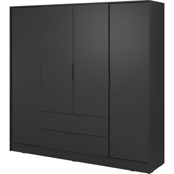 Armadio Moderno In Nero Con Specchio Centrale - Dimensioni: 206 X 200 X 51 Cm - Design Elegante E Versatile-image