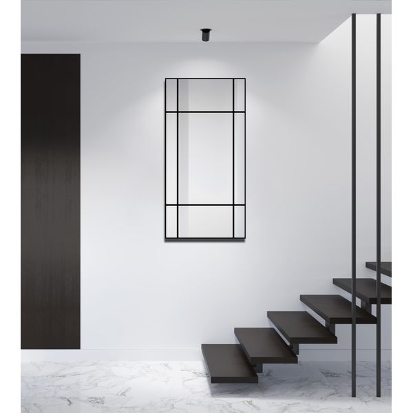 Specchio Da Parete Nero Talos Black Specchio Quadrato 60X120 Cm - Specchio Da Parete Di Grandi Dimensioni Con Linee Decorative - Specchio Da Bagno Adatto Per Ambienti Umidi Cornice In Alluminio Nero Opaco-image
