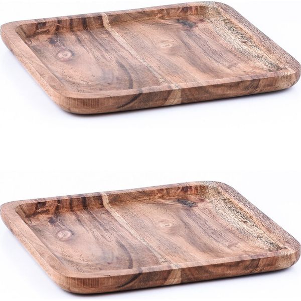 Set Di 2 Vassoi Da Portata In Legno Di Acacia Tavola Di Servizio Anea 20X20 Cm-image