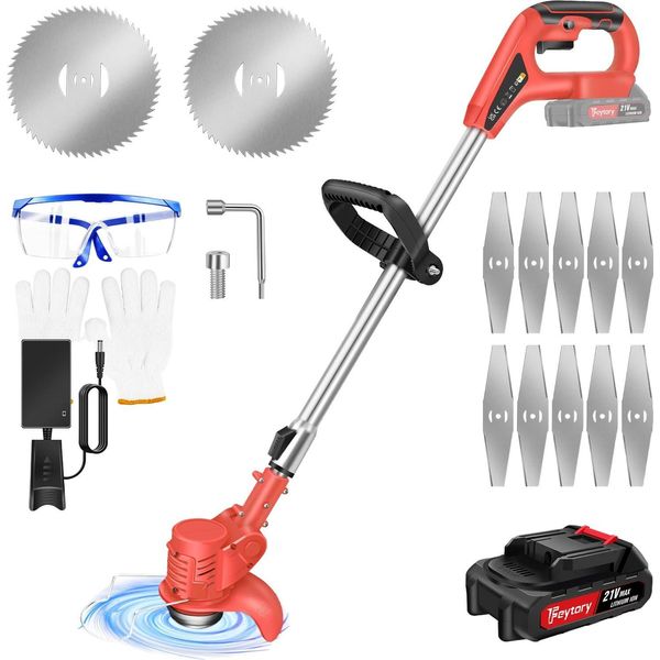 Tagliabordi A Batteria 21V, Manico Telescopico, Alte Prestazioni, Lama In Metallo, Rosso, Una Batteria, Tosaerba-image