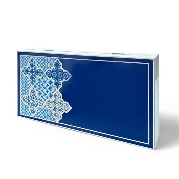Biggdesign Backgammon A Tessere Blu, Corpo In Mdf, Chiusura Magnetica, Rivestimento Protettivo Lucido, Superficie Di Gioco Antigraffio, Dadi E Pedine Inclusi-image