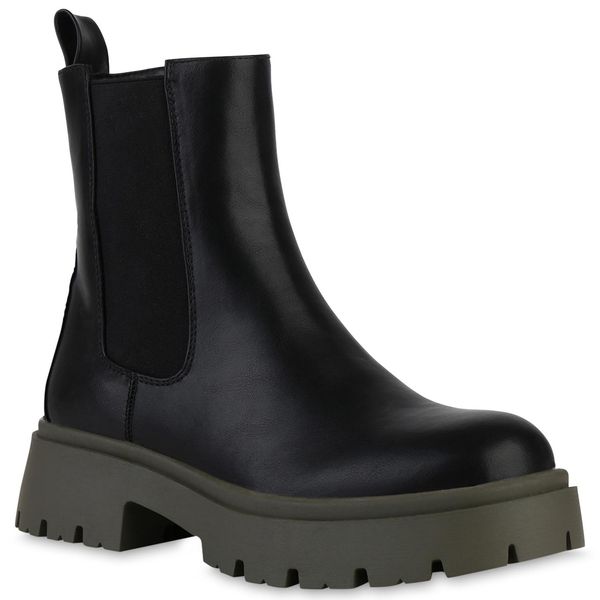 Van Hill Stivali Con Plateau Da Donna Scarpe Con Suola Profilata 840280, Colore: Nero Verde Oliva, Taglia: 36-image